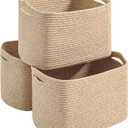 Storage Baskets for Organizing Shelves, Woven Cotton Rope Basket for Storage, Dog Toy Baskets Storage Kids, Cute Shelf Basket for Living Room Bedroom, 14.8"×11"×9.5", Pack of 3, Brown