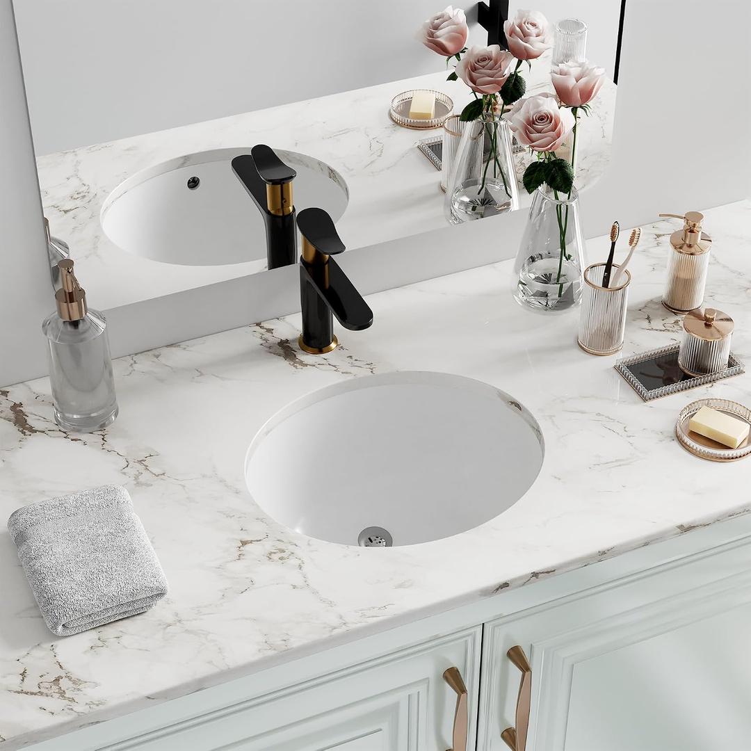 Undermount Bathroom Sink Oval, Hugsleek Interior Bowl Size 16 x 13 inch White Porcelain Ceramic Vessel Sink Under Counter Oval Exterior size 18x15in Bath Sink Bowl Basin Lavatory Vanity Fireclay