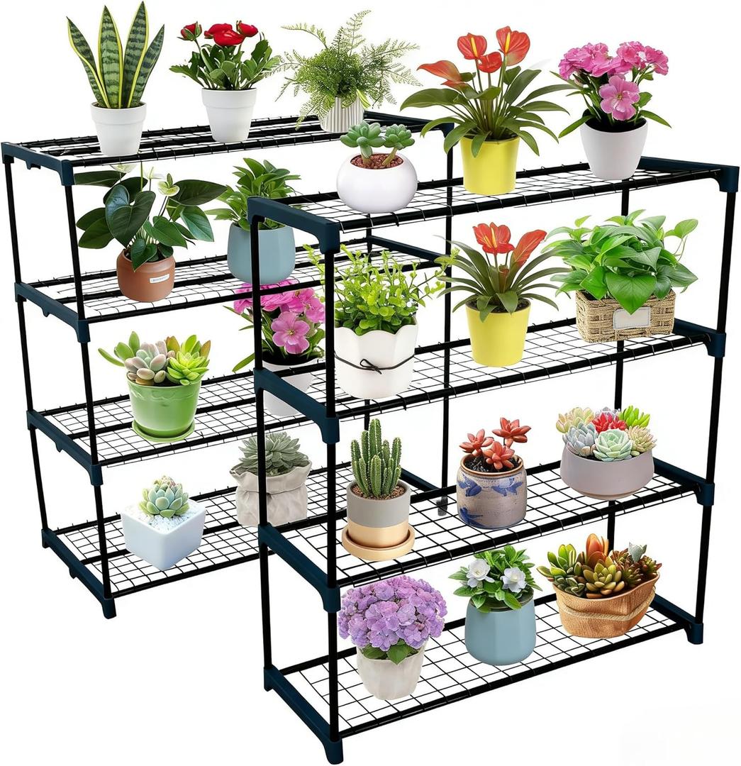 2 Pack Plant Stand, 4 Tier Greenhouse Shelves, Metal Shelf Plant Stand Rack, Waterproof Plant Shelf, Portable Rustproof, 72 LBS Capacity, 42 in x17 in x42 in