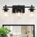 3-Lights Bathroom Vanity Light Fixtures, Modern Black Vanity Lights Over Mirror with Clear Glass Shade for Bathroom, Wall Mounted Lamp for Bedroom Hallway Living Room