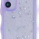 Set of 2 pack, GUNPRIO Glitter Case for Galaxy S25 Ultra, Cute Wave Frame Curly Shape Sparkly Shiny Cover, Samsung Galaxy S25 Ultra Bling Cover Stylish Durable Protective Case for Girls Women, Purple