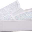 FEVERSOLE Women's Fashion Slip On Sneaker Casual Platform Loafers (10, Platform Multi White Glitter)