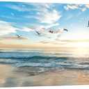 Goldfoilart Ocean Beach Sunset Canvas Wall Art for Bedroom Seagull Seascape Paintings Coastal Picture Framed Artwork for Bathroom Living Room Office Decor 20" x 40"
