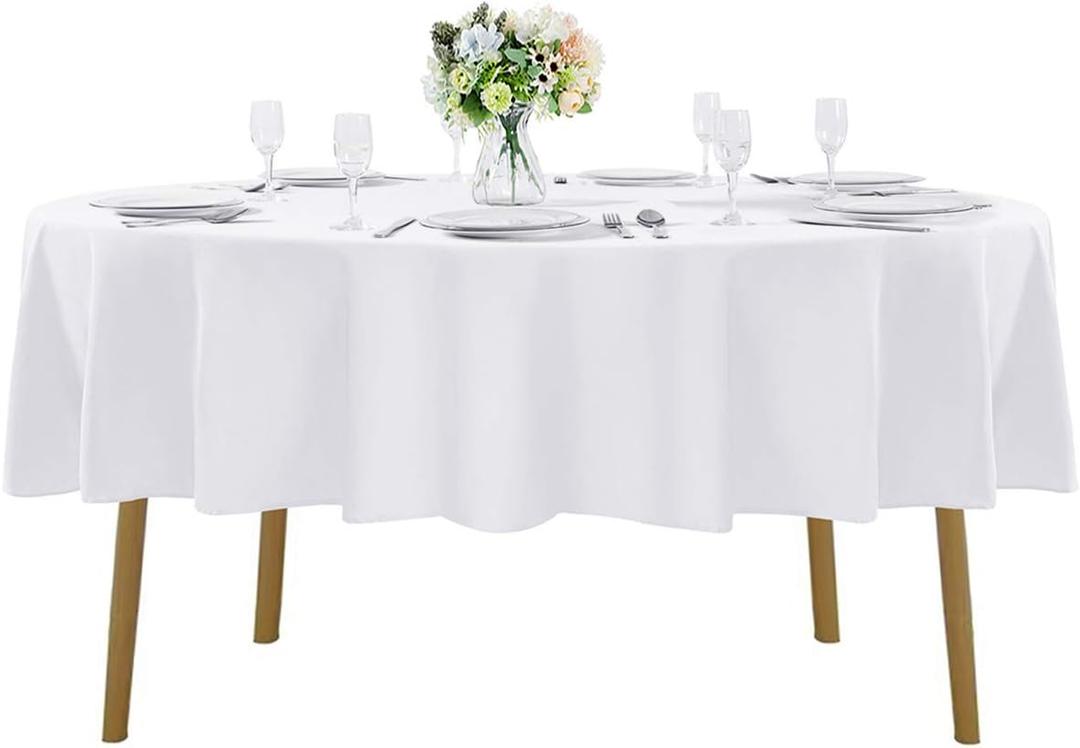 2 Pack 60 inch Round Tablecloth Washable Polyester Table Cloth Decorative Table Cover for Wedding Party Dining Banquet60 inch,White