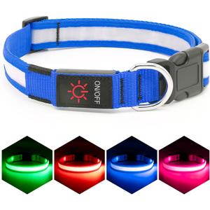 Vizpet LED Dog Collar, Light Up Dog Collar Adjustable USB Rechargeable Super Bright Safety Light Glowing Collars for Dogs(Small,Blue) (Small[11.02-15.74 inch/28-40cm])