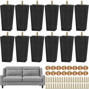 TURSTIN 12 Pieces 5.7" Plastic Furniture Legs Replacement Couch Legs Square Tapered Sofa Leg Mid-Century Modern Furniture Feet for Armchairs Couch Bed Coffee Table Dresser