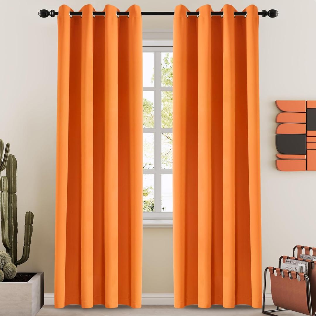 Orange Blackout Curtains Thermal Insulated Drapes Solid Window Treatment Set Grommet Top Curtain for Living Room Bedroom (W52 x L96 Inch, Orange Tiger)