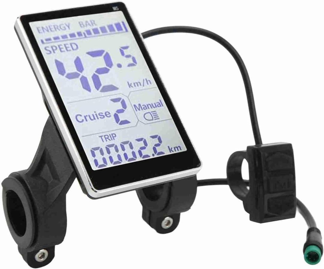 Electric Bike LCD Display, 5 Pin Universal E Scooter M5 Panel Meter Screen with Connector, E Bike Display Meter Control Panel Screen, 24V 36V 48V 60V, for 31.8 22.2mm Electric Bikes