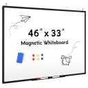 Magnetic Dry Erase White Board - 46 x 33 Inch Whiteboard for Wall - 4 x 3 Large Wall-Mounted Board with Black Aluminum Frame, 1 Magnetic Eraser, 2 Pens, 1 Detachable Marker Tray, 6 Magnets
