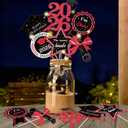 Graduation Party Centerpieces Decorations for Tables Class of 2026 - Glitter Black and Red Double Sided Graduation Table Centerpieces Sticks with LED String Light for Grad Party Decor Supply 30 Pack