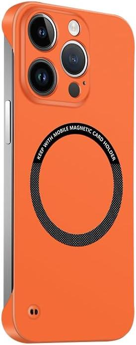 Frameless Magnetic Series Designed for iPhone 16 Pro Max Case[Compatible with MagSafe] Borderless Ultra Thin Slim Fit,Lightweight Minimalist Hard PC Yet Protective Shockproof Cover,Orange