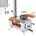 KingCamp Hot Tent Stove, Foldable Camping Stove with Large Firebox, 7.5ft Winter Camping Stove for Tent, Shelter, Cabin Heating, With Chimney Pipes, Heat Resistant Glass & Gloves for Outdoor