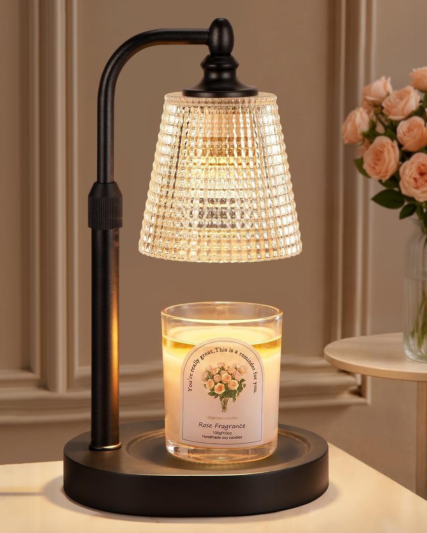 Hong-in Candle Warmer Lamp with Timer Dimmer, Birthday Gifts for Women, House Warming Gifts for New Home, Vintage Room Decor, Adjustable Height Candle Lamp, Wax Warmer for Scented Jar Candles, Black