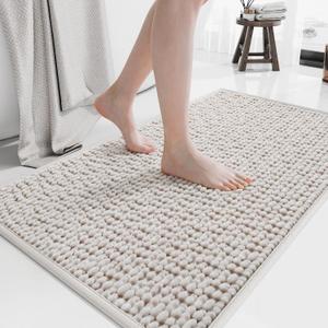 Bathroom Rugs Mat 16x24, Extra Soft Absorbent Chenille Bath Rug, Non Slip PVC Backing Washable Quick Dry Bath Mats for Bathroom Fit Under Door, Tub, Shower, Sink, Home Decor Accessories Beige