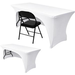 Nasitos 2 Pack Fitted White Tablecloth Rectangle for 4 ft Table-Open Back Folding Stretch Spandex Table Covers Fabric Washable and Wrinkle Resistant for Parties, Wedding, Craft Fair, Trade Show