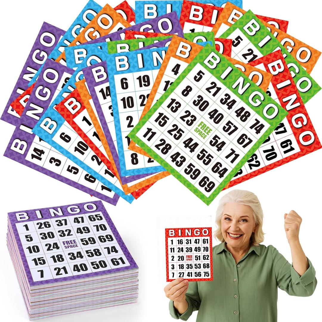 Eersida 200 Pack Jumbo Bingo Cards Set 8" x 9" Reusable Easy to Read Bingo Paper Game Cards Board with Large Numbers Ideal for Seniors, Family Game Night Activities