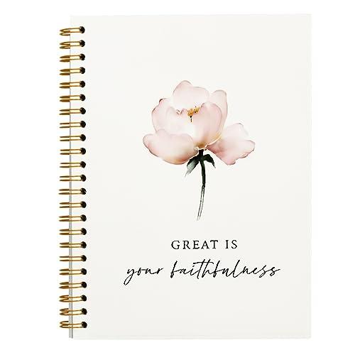 Tizzer Christian Bible Notebook for Women, Floral Christian Prayer Spiral Journal, Scripture Bible Journaling Notebooks for Note Taking Work, Christian Gifts for Women, Scripture Great is Your Faithfulness Hardcover Spiral Notebook 5.5x8.3