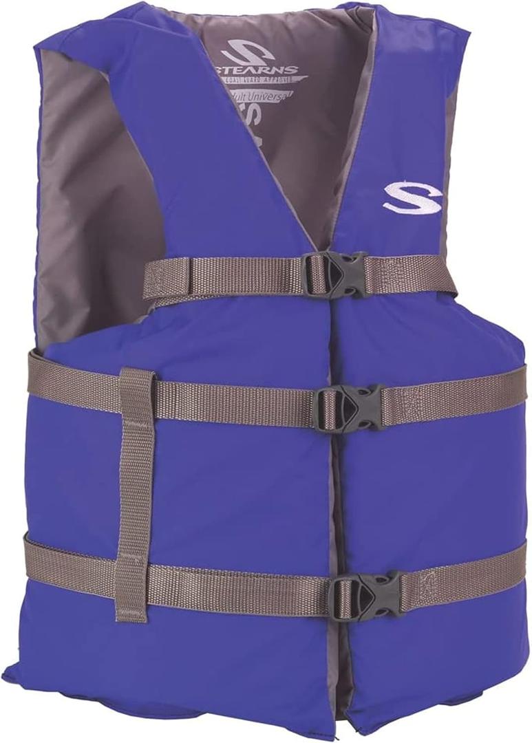 Stearns Adult Life Vest, USCG Approved Type III Life Jacket, PFD for Boating, Swimming, Watersports, & More, Standard & Oversized Fits (Blue, Standard Fit)