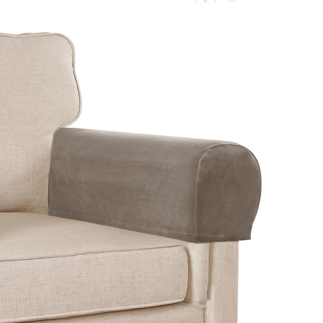 Sofa Arm Covers, Velvet Plush Anti-Slip Couch Armrest Protectors for Sofa, Couch, Chair, Recliner - Set of 2, Taupe
