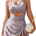 AI'MAGE Women Cutout One Piece Swimsuits Criss Cross Back Swim Dress Tummy Control Bathing Suit with Skirt Swimdress (Medium, Red Flowers)