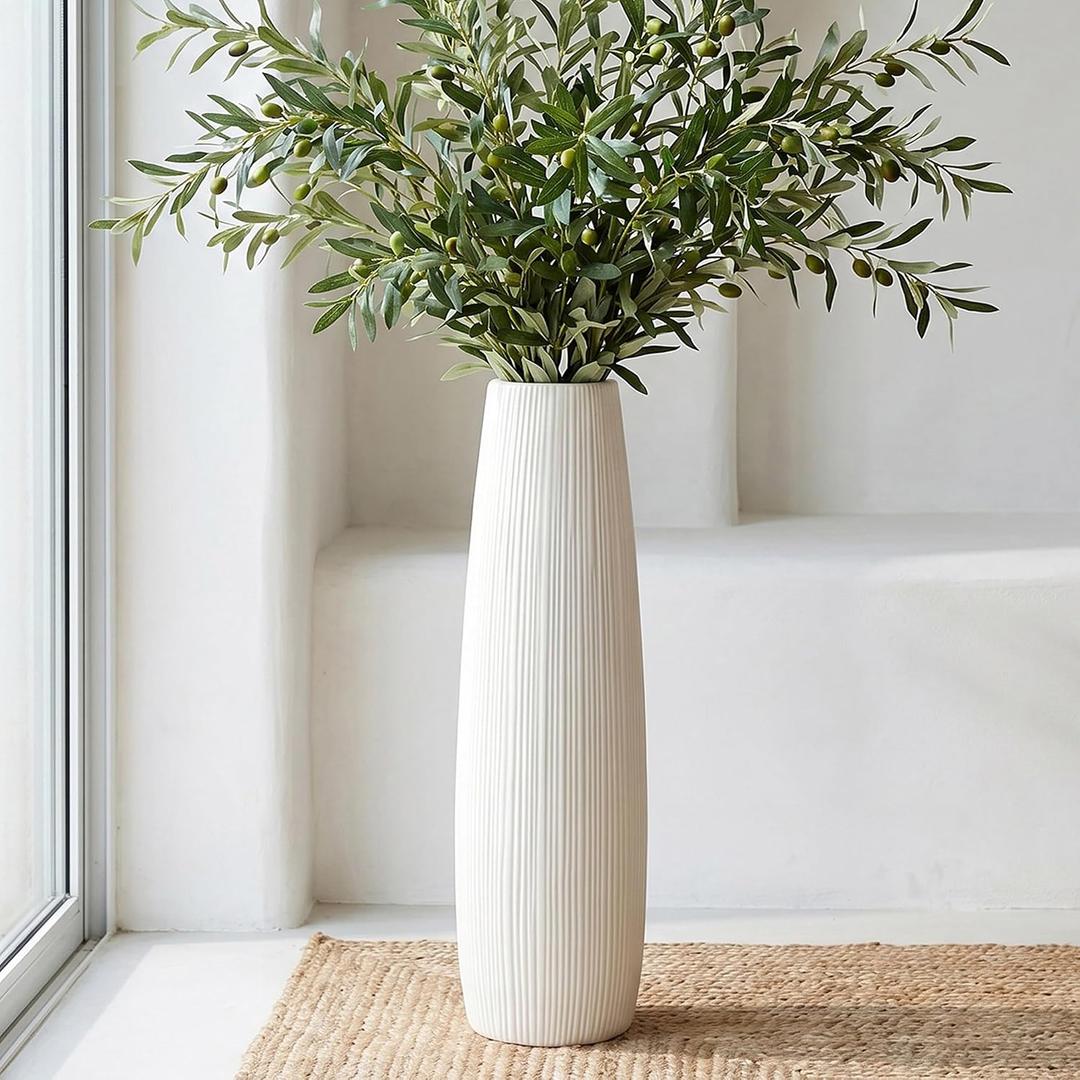 Ceramic Big White Floor Vase, Tall Floor Vase, Large Decorative Flower Vases for Decor Living Room Modern Home Office Bedroom, Farmhouse, Glossy Glaze (28 Inch Tall)