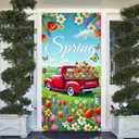 Hello Spring Door Cover 71x35 Inch Red Truck Door Banner Spring Door Cover Porch Sign Spring Floral Butterfly Door Covers for Front Door Covers Party Decorative Supplies Yard Banner