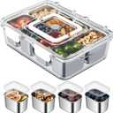 Snackle Box Container, Stainless Steel Divided Serving Tray with Lid and Handle, 8 Compartment Portable Snack Platters - Clear Storage Organizer for Fruit Candy Nuts Veggie - Perfect for Travel Party