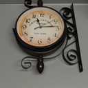 Wrought Iron Antique-Look Brown Round Wall Hanging Double Sided Two Faces Retro Station Clock Round Chandelier Clock with Scroll Wall Side Mount Home Dcor Wall Clock 8-inch