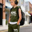 Sizes 7-13 Years Boys 2 Piece Summer Outfits Hoodie Sleeveless Game Controller Tank Tops Workout Shorts (Green)