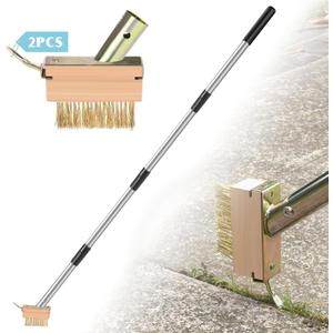GADFlSH Manual Crevice Weeding Tool, Crack Weeder with 2 Weed Brush Heads, Crevice Weeding Hook with Adjustable Steel Handle for Patios, Decks & Garden Paths