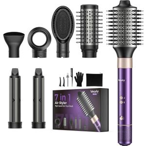 Vincofy 7-in-1 Hair Dryer Brush and Hair Styler Set Fast Drying, Curling, Straightening & Volumizing Hot Air Styling Tool with No Heat Damage for All Hair Types Purple