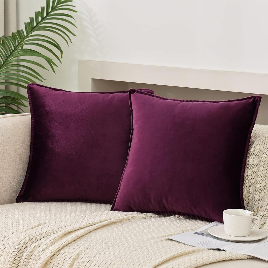 JIAHANNHA Velvet Purple Throw Pillow Covers 22x22 Inches Pack of 2 Soft Decorative Square Cushion Covers for Couch Sofa Bed Livingroom Car,55x55Cm