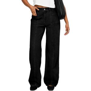 Sidefeel Womens Wide Leg Jeans High Waisted Stretchy Straight Leg Baggy Denim Pants (16, Black)