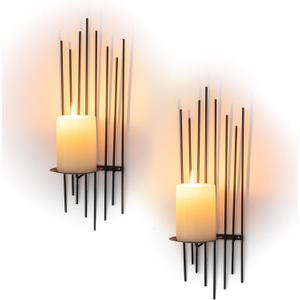 Sziqiqi Wall Candle Holder Black: Wall Candle Sconces Set of 2 for Pillar - Modern Sconces Decor for Living Room Bedroom Bathroom Fireplace Shelf