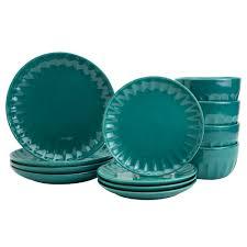 Mason Craft and More Stoneware Cafe Dinnerware Set - Teal, 12 pc