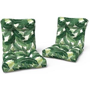 2 x LVTXIII Outdoor Tufted Low Back Cushions, Solid Fluffy Seat and Back Chair Cushion with Ties, Patio Replacement Rocking Chair Cushion for Outdoor Furniture Use, 21 W x 21D, 2 Pack, Swaying Palms Green