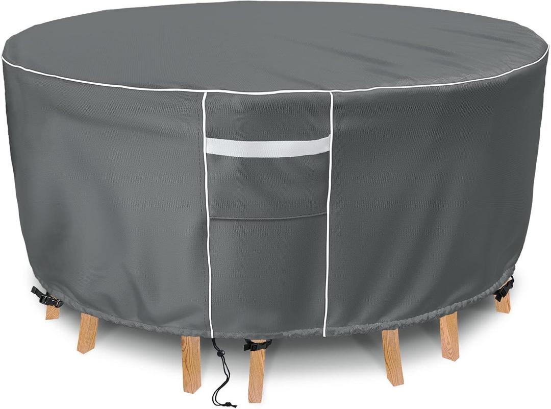 Gasadar Outdoor Round Patio Table Cover Waterproof, Round Patio Furniture Cover Outdoor for Table and Chairs,600D Heavy Duty, 72" Dia x 28" H, Grey