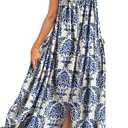 YESNO Casual Maxi Overalls Dress for Women 2026 Fall Boho Floral Outfits Back Slit Jumper Dresses with Adjustable Straps XL EP6 CR425B