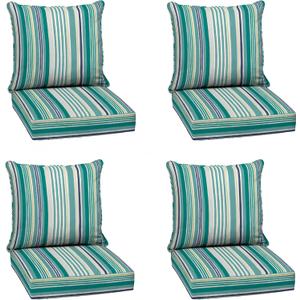 Arden Outdoor Deep Seat Cushion Set (4-Pack), 24 in x 24 in, Weather-Proof, Rain-Proof, Fade Resistant Patio Cushion for Chair, Sofa, and Couch Teal Cobalt Stripe