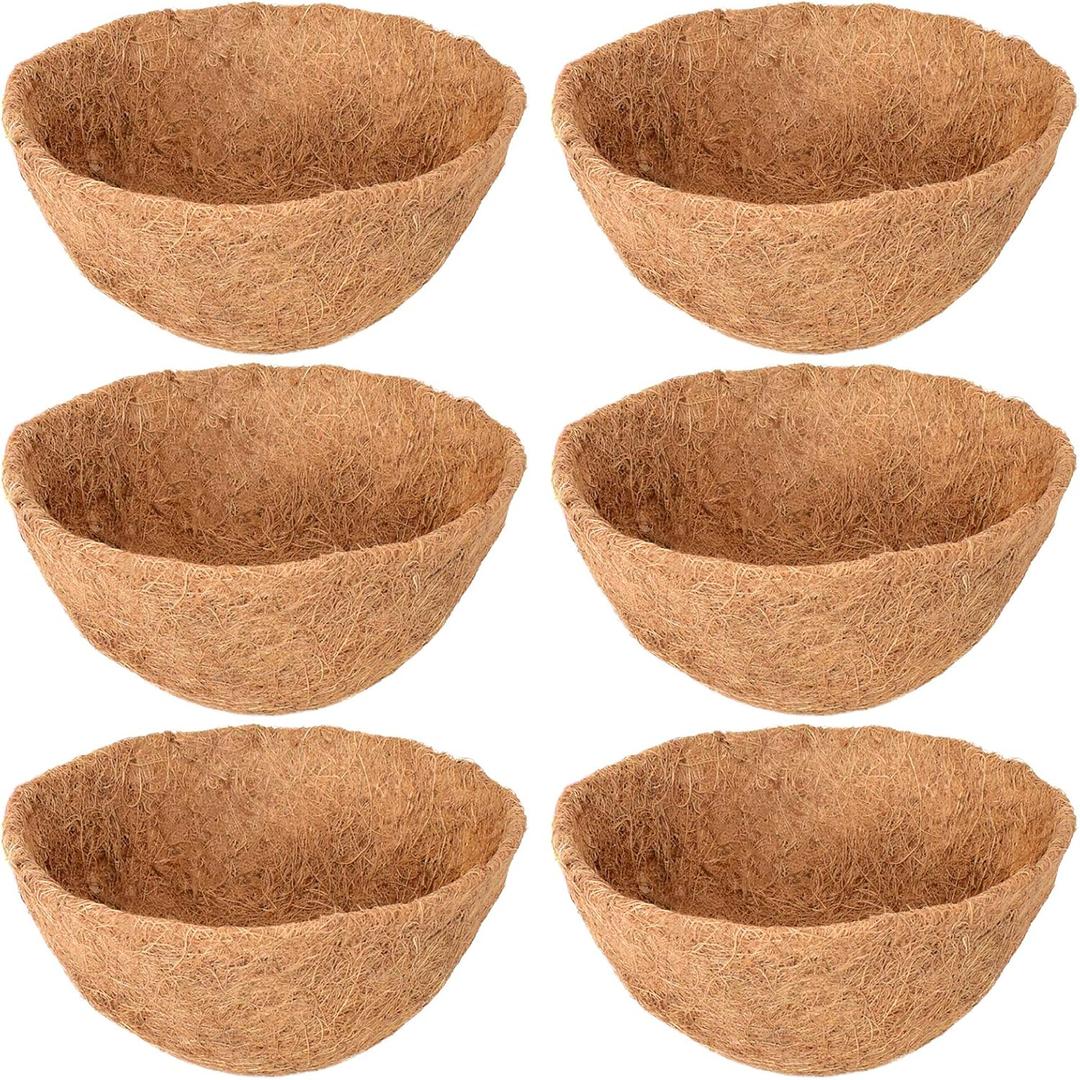 Legigo 6 Pack 14 Inch Hanging Basket Coco Liners Replacement, 100% Natural Round Coconut Coco Fiber Planter Basket Liners for Hanging Basket Flowers/Vegetables