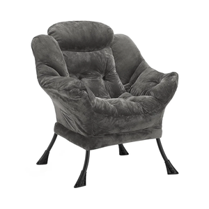 Fabric Lazy Chair for Adults, Oversized Upholstered Sofa Chair, Plush Comfy Lounge Chair with Large Side Storage Pocket, Thick Padded Reading Chair for Living Room, Bedroom, Office, Dark Gray