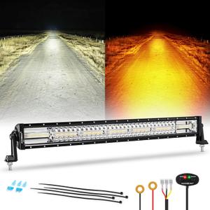 Auxbeam 6 Modes Amber White Series, 30 Inch 180W LED Light Bar Dual Color Flash Strobe Light, Spot Flood Combo Emergency Off-Road Lighting, for Trucks, Jeeps, ATV, UTV, SUV, Cars, Boats