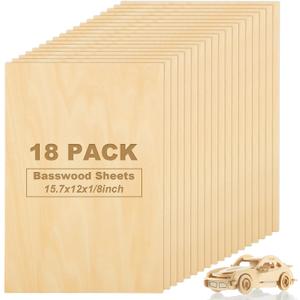 18pcs 12 x 15.7 x 1/8 Inch Plywood Basswood Sheets, 3 mm Unfinished Plywood for Craft Thin Plywood Board Sheets Rectangle Wood Panels for DIY Ornaments and Architectural Model