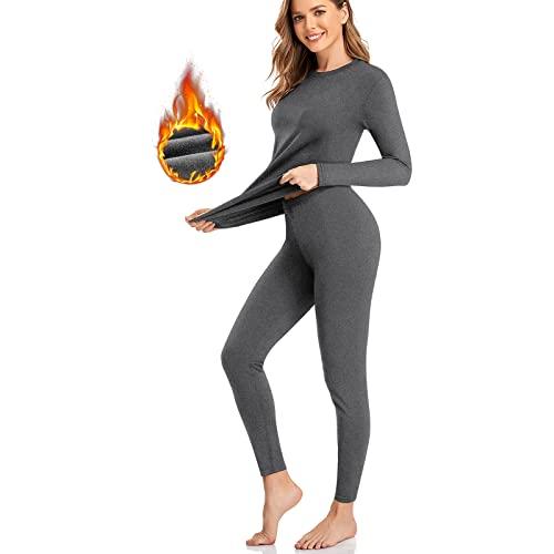 SIMIYA Thermal Underwear Set for Women Long Johns with Fleece Lined Long Sleeves Base Layer Set Top Bottom Grey, Pants Olny, Small/ Medium