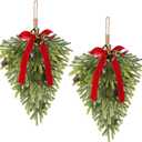 RoseCraft 2PCS Christmas Decorations, Artificial Front Door Christmas Wreaths, Hanging Bell Bow Decorations, for Fireplace Home Holiday Wall Party Xmas Decor. (Red/Green-2)