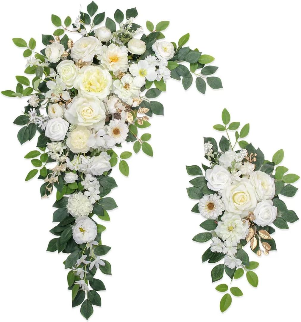 Wedding Arch Flowers, Artificial Flower Arch Decor, 2pcs Artificial Flower Arrangement for Wedding Decor Reception Backdrop Floral Decorations (White)