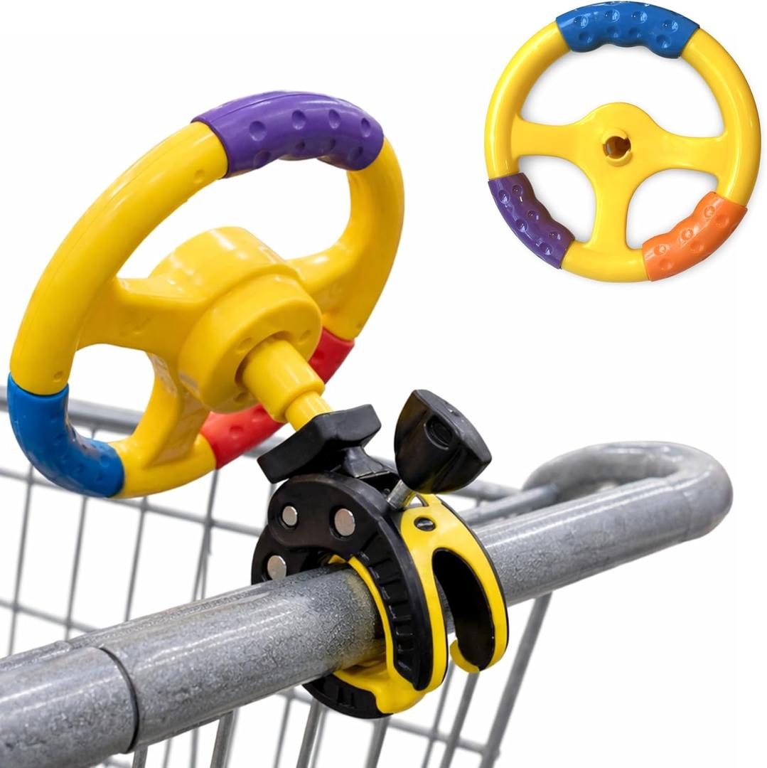 Kids Steering Wheel, Shopping Cart and Stroller Attachment, Entertainment Accessory for Children
