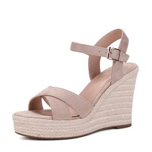 VICKI·VICKI Women's Summer Heels Wedges Sandals Platform Sandals Wedge Espadrilles Dressy Shoes Apricot Beige Size 9
