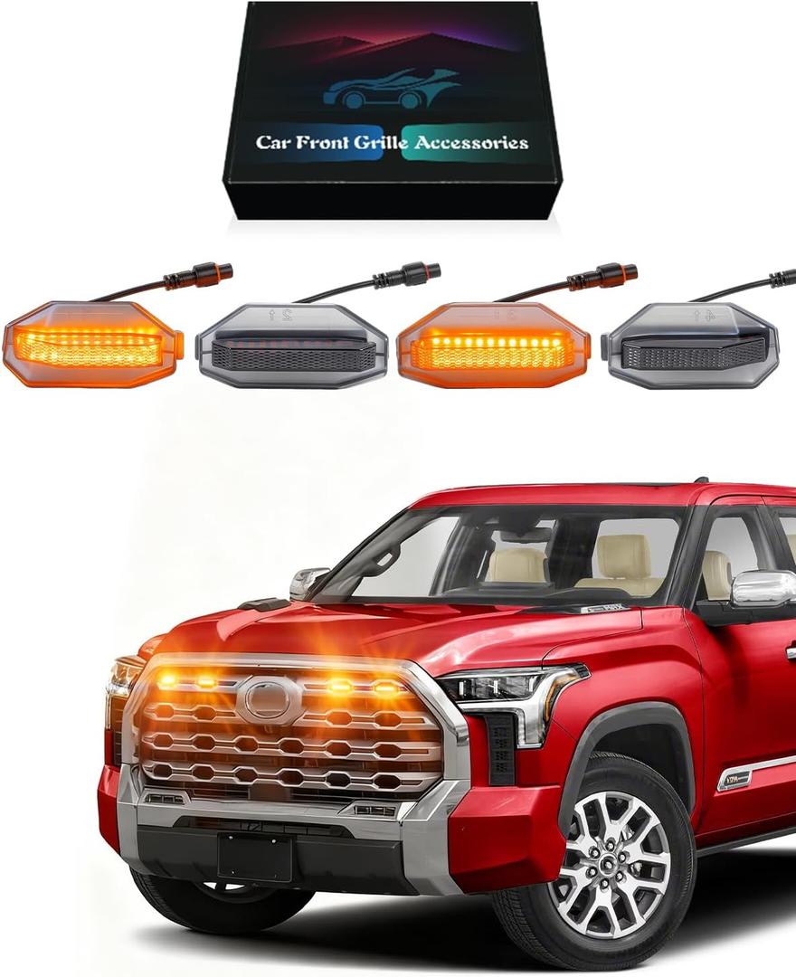 Front Bumper LED Grill Lights for Toyota Tundra 2026 2025-2022 Raptor Marker Lights Bars fit Platinum 1794 Edition OEM Grille 3rd Gen Tundra Exterior Accessories (Yellow)