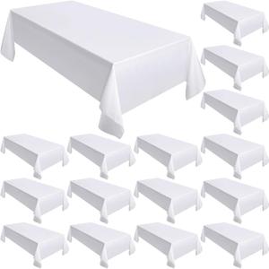 Moukeren Pack of 18 Rectangle Tablecloths 58 x 102 Inch Table Cloth Reusable Washable Polyester Table Clothes Bulk for 6 ft Tables for Wedding, Party, Restaurant (White)